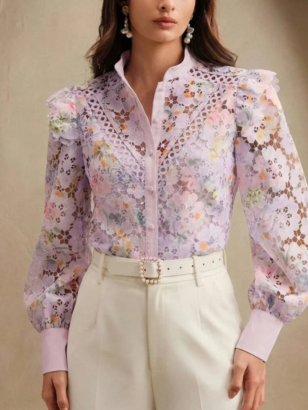 Purple Elegant Women's floral embroidered blouse - Picture 4 of 7
